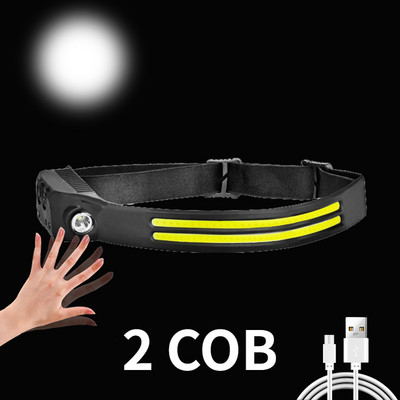COB+XPE LED čelovka so senzorom, 350lm, nabíjateľná čelovka s USB TYPE-C a vstavanou batériou 18650, predné lampy