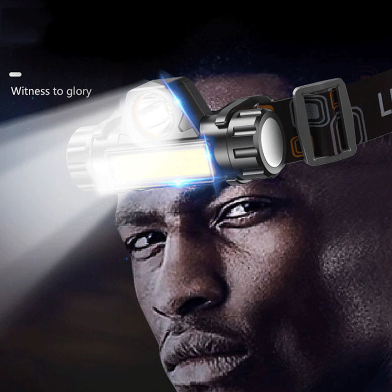 COB LED čelovka Vodotesná LED čelovka 2 svetelné režimy s magnetom Vonkajšia kempingová rybárska čelovka Multifunkčná čelovka