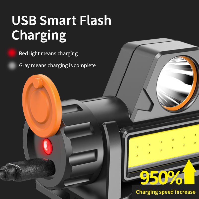 COB LED čelovka Vodotesná LED čelovka 2 svetelné režimy s magnetom Vonkajšia kempingová rybárska čelovka Multifunkčná čelovka