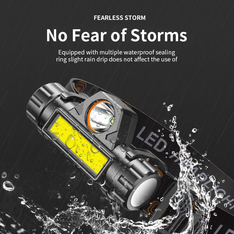 COB LED čelovka Vodotesná LED čelovka 2 svetelné režimy s magnetom Vonkajšia kempingová rybárska čelovka Multifunkčná čelovka
