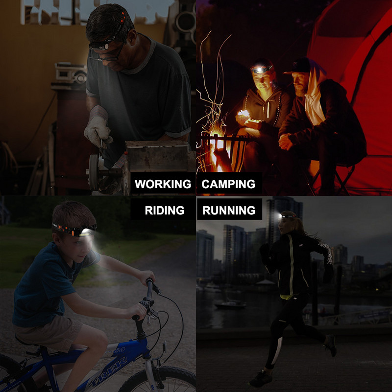 COB LED čelovka Vodotesná LED čelovka 2 svetelné režimy s magnetom Vonkajšia kempingová rybárska čelovka Multifunkčná čelovka