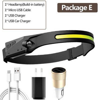 COB LED čelovka so senzorom, vstavaná batéria, USB nabíjateľná čelovka, 5 režimov svietenia, Ceholyd