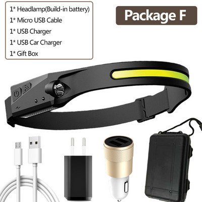 COB LED čelovka so senzorom, vstavaná batéria, USB nabíjateľná čelovka, 5 režimov svietenia, Ceholyd