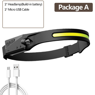 COB LED čelovka so senzorom, vstavaná batéria, USB nabíjateľná čelovka, 5 režimov svietenia, Ceholyd