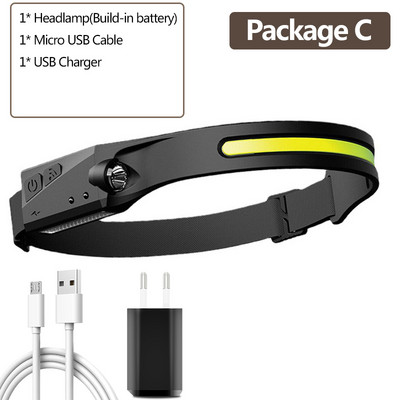 COB LED čelovka so senzorom, vstavaná batéria, USB nabíjateľná čelovka, 5 režimov svietenia, Ceholyd