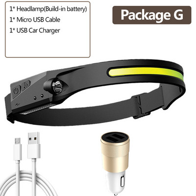 COB LED čelovka so senzorom, vstavaná batéria, USB nabíjateľná čelovka, 5 režimov svietenia, Ceholyd