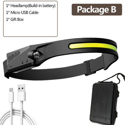 COB LED čelovka so senzorom, vstavaná batéria, USB nabíjateľná čelovka, 5 režimov svietenia, Ceholyd