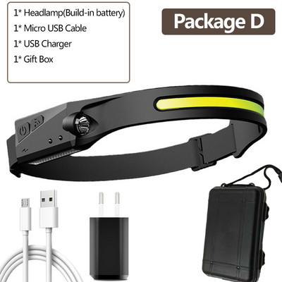 COB LED čelovka so senzorom, vstavaná batéria, USB nabíjateľná čelovka, 5 režimov svietenia, Ceholyd