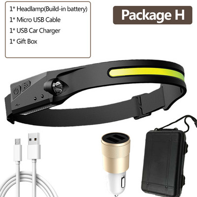 COB LED čelovka so senzorom, vstavaná batéria, USB nabíjateľná čelovka, 5 režimov svietenia, Ceholyd