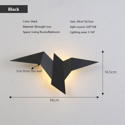 Putnu sienas lampa Ziemeļvalstu LED dzīvojamās istabas fona siena pie gultas Mājas apdare Atmosfēras lampa iekštelpu apgaismojuma sienas lampiņa