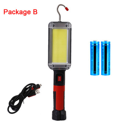 D2 jaudīga LED darba pārnēsājamā gaismas laternas āķa magnēta kempinga lampa COB USB, uzlādējama 18650 — zibspuldzes kabatas lukturītis, ūdensizturīgs