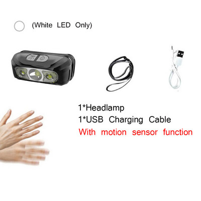 5W XPE LED Mini far de alergare Senzor de mișcare Cap de pescuit Lanternă 600mA USB Cort de camping Lanternă SOS Iluminare intermitentă