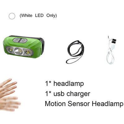 5W XPE LED Mini far de alergare Senzor de mișcare Cap de pescuit Lanternă 600mA USB Cort de camping Lanternă SOS Iluminare intermitentă