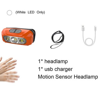 5W XPE LED Mini far de alergare Senzor de mișcare Cap de pescuit Lanternă 600mA USB Cort de camping Lanternă SOS Iluminare intermitentă