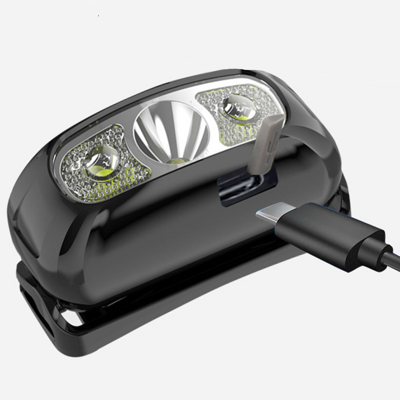 5W XPE LED Mini far de alergare Senzor de mișcare Cap de pescuit Lanternă 600mA USB Cort de camping Lanternă SOS Iluminare intermitentă