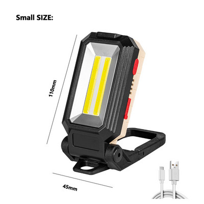 Lanternă de lucru COB reîncărcabilă prin USB Lanternă LED portabilă, reglabilă, rezistentă la apă, design cu magnet cu afișaj de putere