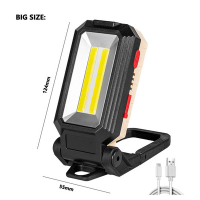 Lanternă de lucru COB reîncărcabilă prin USB Lanternă LED portabilă, reglabilă, rezistentă la apă, design cu magnet cu afișaj de putere