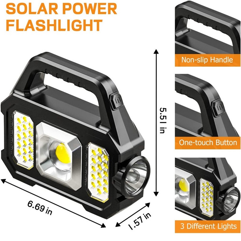 Lanternă solară de mână, reîncărcabilă prin usb, pentru camping, fară de căutare cu LED-uri super-luminoasă, impermeabilă, portabilă, de urgență
