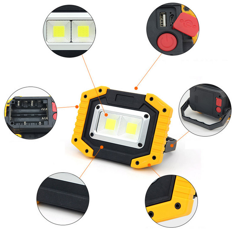Spot cu LED portabil Lumină de lucru LED super luminoasă, reîncărcabilă prin USB pentru lampă de camping în aer liber, lanternă cu LED, lampă COB reglabilă