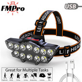 Lampă frontală cu 12 LED-uri, far reîncărcabilă prin USB, lanternă de camping super luminoasă, impermeabilă, pentru pescuit în aer liber, pentru drumeții.