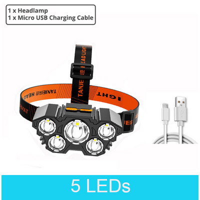 Lampă frontală cu 12 LED-uri, far reîncărcabilă prin USB, lanternă de camping super luminoasă, impermeabilă, pentru pescuit în aer liber, pentru drumeții.