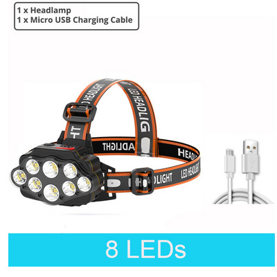 Lampă frontală cu 12 LED-uri, far reîncărcabilă prin USB, lanternă de camping super luminoasă, impermeabilă, pentru pescuit în aer liber, pentru drumeții.
