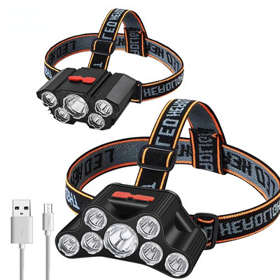 Nabíjateľná USB LED čelovka Super Bright 5 pracovných režimov Čelovka Vodotesná čelovka na hlavu pre nočný rybolov a turistiku