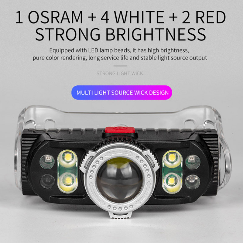 Far cu LED reîncărcabil super luminos, far cu 7 margele de lampă, far impermeabil pentru pescuit, far de lucru cu magnet