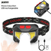 Lanterna puternică cu LED-uri Baterie încorporată Far cu LED-uri reîncărcabilă Corp cu senzor de mișcare Cap Lanternă Lanternă de camping Lampă cu lumină