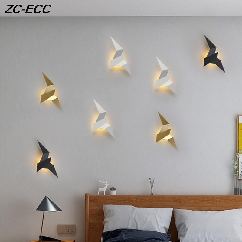 Aplice de perete cu păsări cu LED nordice Lampă modernă de artă din fier pentru dormitor Decor de interior Iluminat de perete pentru acasă Scări Corpuri de iluminat de noptieră