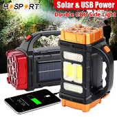 Hordozható napelemes LED zseblámpa COB munkalámpák tábori lámpa USB újratölthető kézi lámpás kültéri zseblámpa Power Bank