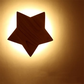 Creative Wood Art Led Star Wall Light 220V Японски и корейски Модерни за домашно обучение Детска стая Спалня Декоративни лампи