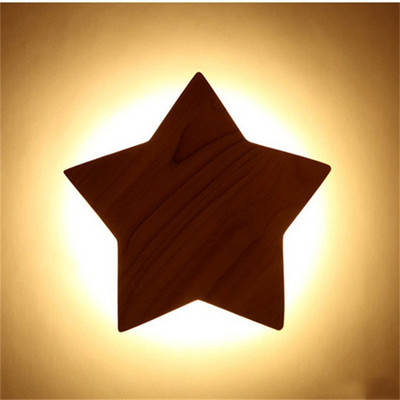 Creative Wood Art Led Star sienas gaismeklis 220V japāņu un korejiešu moderns mājmācībai bērnu istabas guļamistabas dekoratīvās lampas
