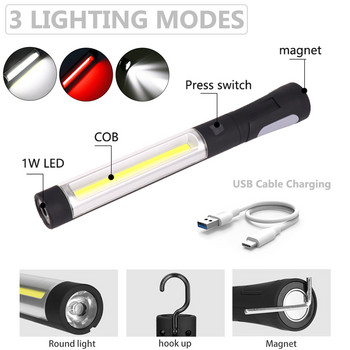Преносимо работно осветление COB LED фенерче Магнитно фенерче USB акумулаторна 360 въртяща се работна светлина Гъвкава инспекционна лампа с кука