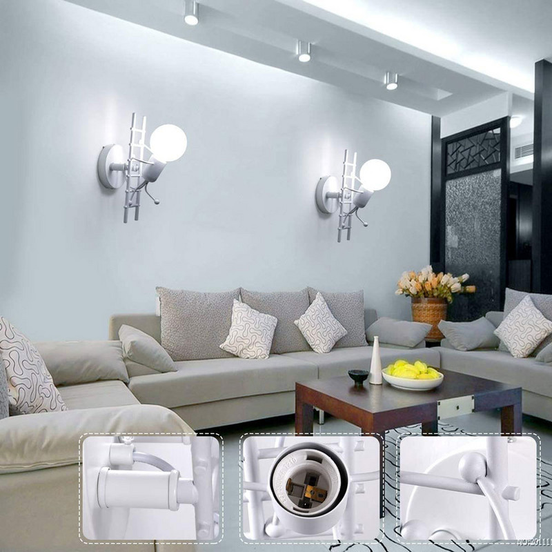 LED sienas lampa Creative E27 iekštelpu apgaismojums Mūsdienīgs bērnu istabas lampa Gludeklis Little Man pie gultas Guļamistaba Dzīvojamās istabas kāpnes Sienas lampas