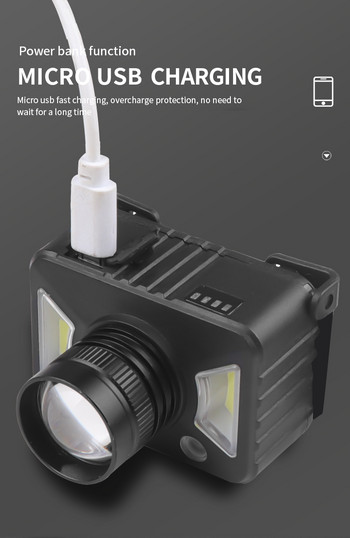 Мини COB LED челник 6000LM със сензор за движение на тялото USB акумулаторен фар 5 режима Фенерче за къмпинг Лампа