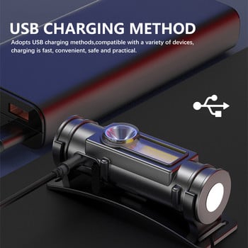 Αδιάβροχο LED Προβολέας Mini COB Φως εργασίας USB Επαναφορτιζόμενο 18650 Προβολέας Φανάρι 2 Λειτουργίας με Μαγνήτη Φακό Ψαρέματος