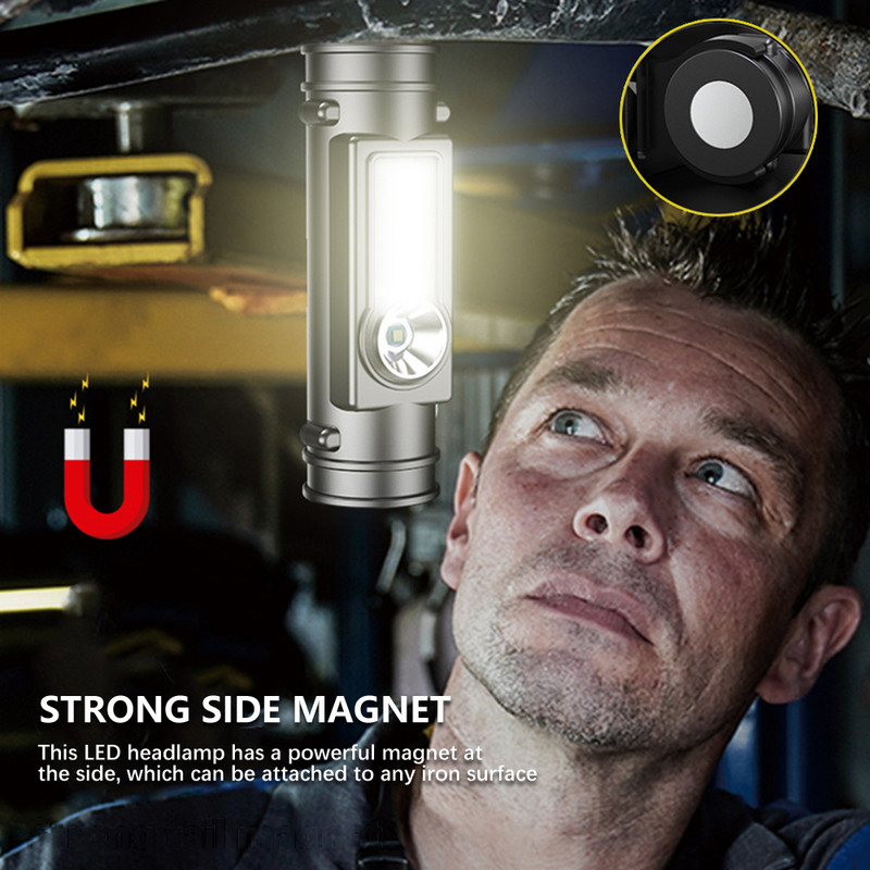 Far cu LED rezistent la apa Mini COB Lampa de lucru USB reincarcabila 18650 Far Lanterna 2 moduri Lămpi de cap cu lanternă de pescuit cu magnet