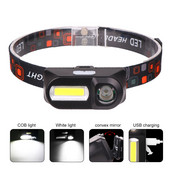 Āra ērta galvas lampa USB uzlādes daudzfunkciju priekšējais lukturis Spēcīga mainīga gaismas diode 6 režīmi XPE+COB spuldzes Priekšējais lukturis