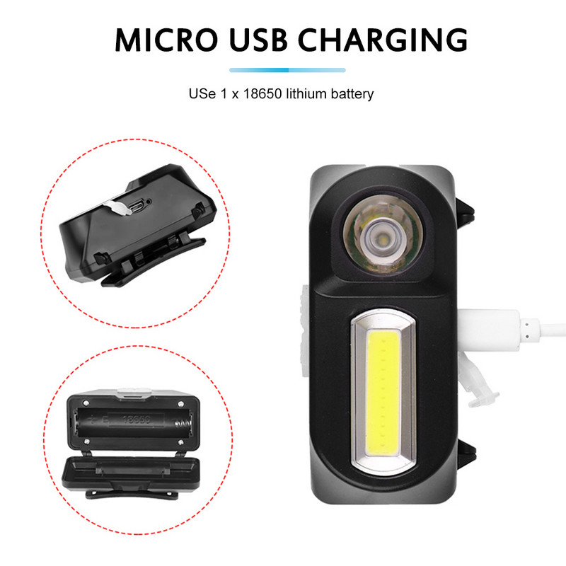 Āra ērta galvas lampa USB uzlādes daudzfunkciju priekšējais lukturis Spēcīga mainīga gaismas diode 6 režīmi XPE+COB spuldzes Priekšējais lukturis