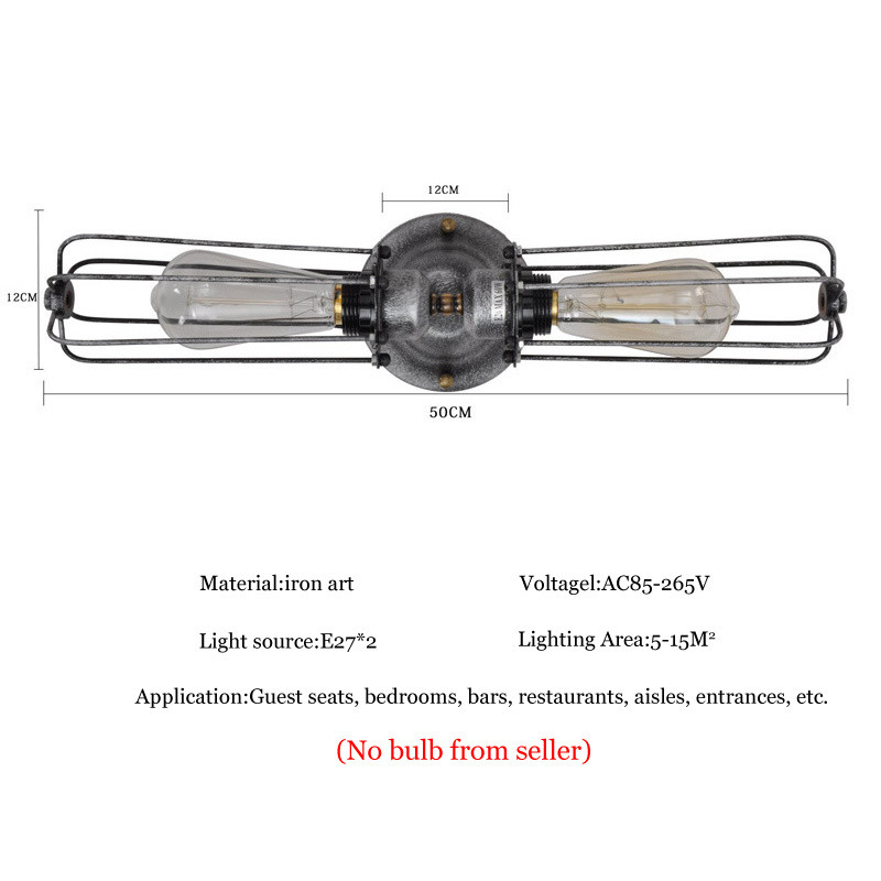 Amerikāņu industriāli kaltas dzelzs sienas lampa ar dubultgalvu Eeja pie gultas Guļamistaba Kafejnīca Koridors Restorāns Gaismas lampa