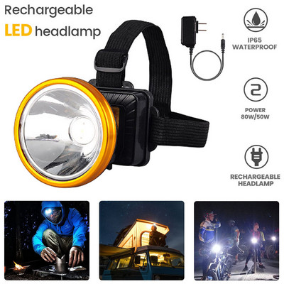 Lampă frontală cu LED, reîncărcabilă, puternică, pentru camping, în aer liber, rezistentă la apă, far pentru pescuit de noapte, baterie cu litiu încorporată