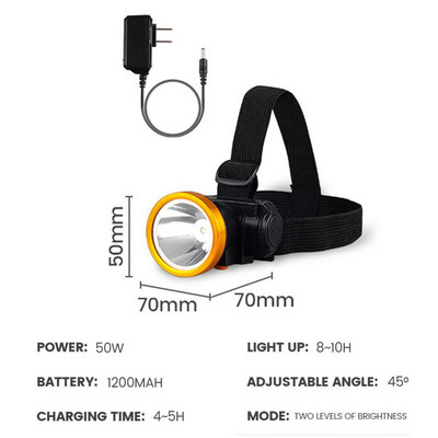 LED priekšējais lukturis, uzlādējams, spēcīgs kempinga apgaismojums āra ūdensnecaurlaidīgs LED priekšējais lukturis nakts makšķerēšanas priekšējais lukturis, iebūvēts litija akumulatorā