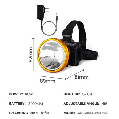 LED priekšējais lukturis, uzlādējams, spēcīgs kempinga apgaismojums āra ūdensnecaurlaidīgs LED priekšējais lukturis nakts makšķerēšanas priekšējais lukturis, iebūvēts litija akumulatorā