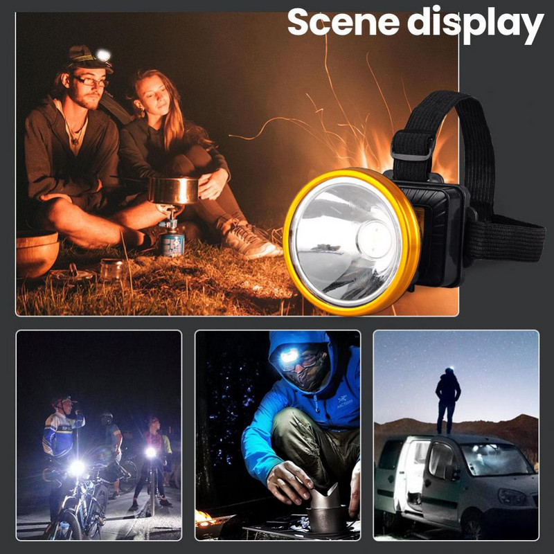 LED priekšējais lukturis, uzlādējams, spēcīgs kempinga apgaismojums āra ūdensnecaurlaidīgs LED priekšējais lukturis nakts makšķerēšanas priekšējais lukturis, iebūvēts litija akumulatorā