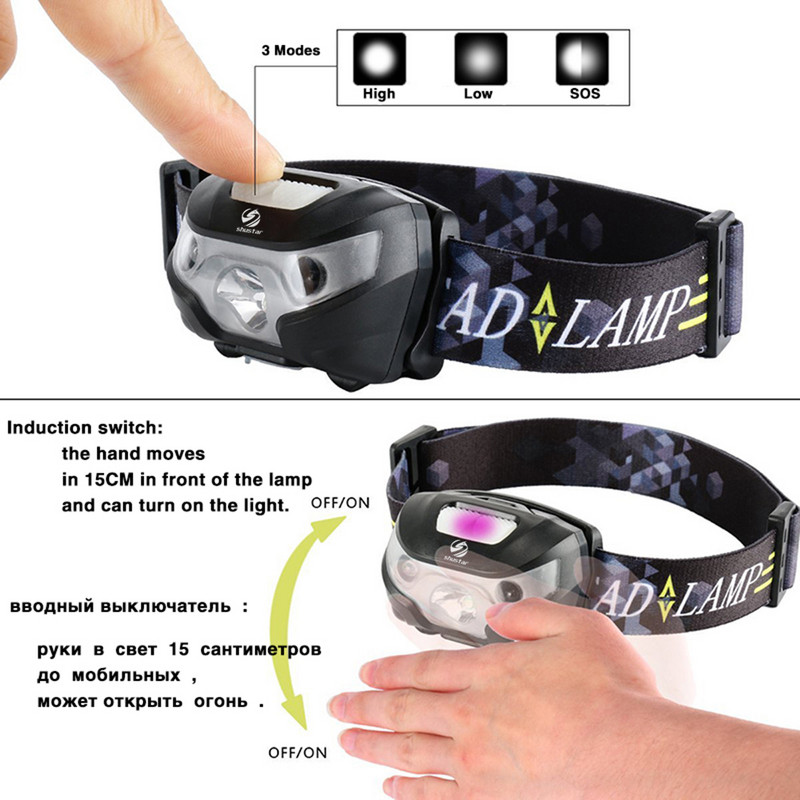 Far cu LED-uri reîncărcabilă Comutator senzor far rezistent la apă Super luminos 4 moduri de iluminare far de pescuit cu cablu USB