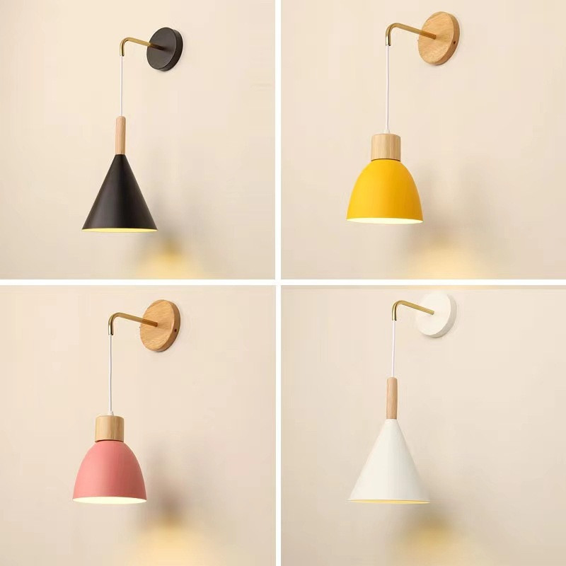 Lampă de perete nordică din lemn cu comutator Aplice de perete modernă pentru dormitor sufragerie coridor macaroon E27 iluminat decor pentru casă