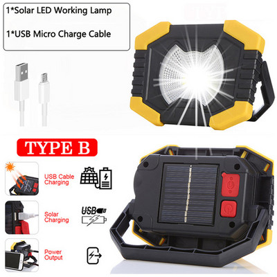 LED saulės darbo lemputė USB įkraunama nešiojama stovyklavimo lempa Powerbank Integruota baterija Prožektorių stovas Magnetinis remonto žibintas