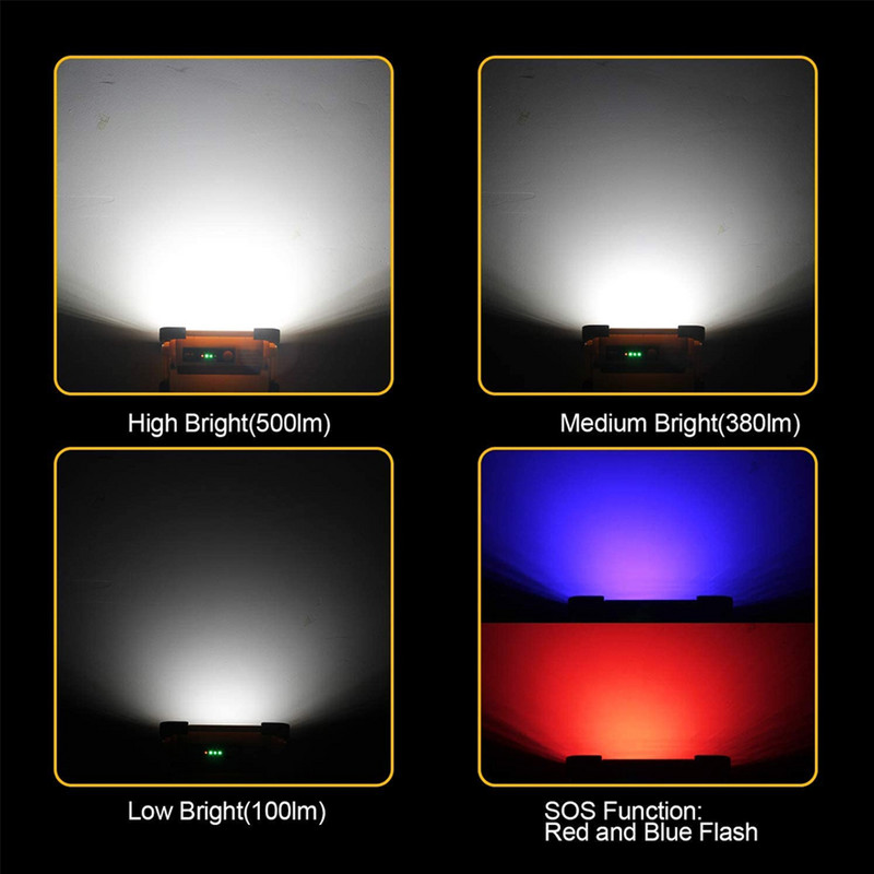 LED saulės darbo lemputė USB įkraunama nešiojama stovyklavimo lempa Powerbank Integruota baterija Prožektorių stovas Magnetinis remonto žibintas