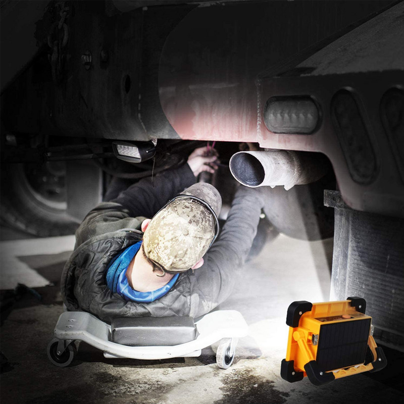 LED saulės darbo lemputė USB įkraunama nešiojama stovyklavimo lempa Powerbank Integruota baterija Prožektorių stovas Magnetinis remonto žibintas